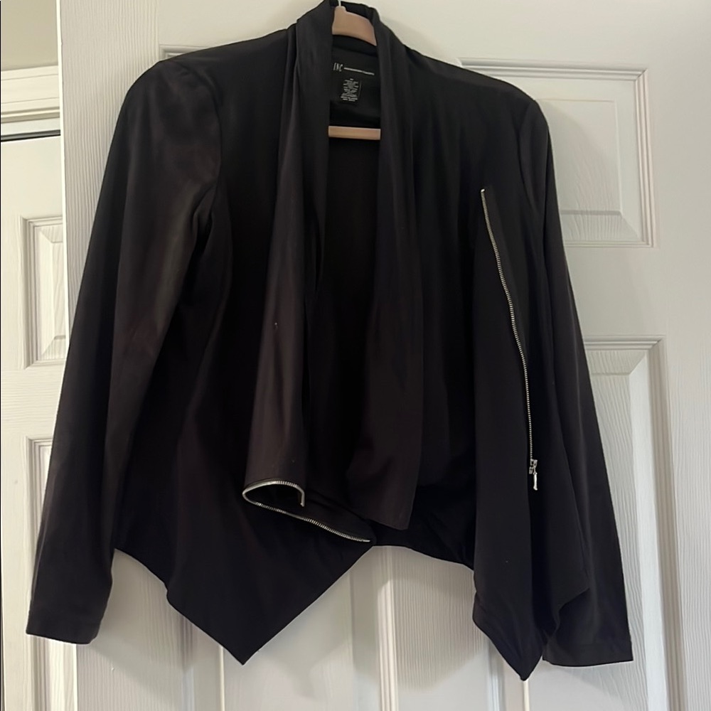 INC International Concepts Black Asymmetrical Blazer with Waterfall Design